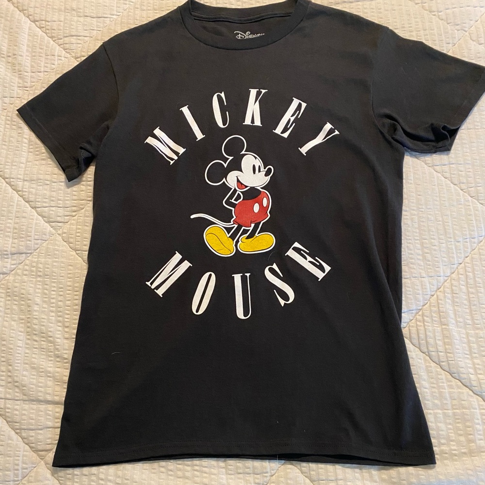 Disney Mickey Mouse Black Short Sleeve Crew Neck Cotton T-Shirt Size: Small